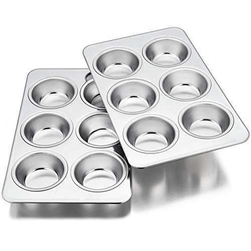 Homikit Muffinform, Edelstahl 6er Muffin Backblech Backform Set, 2er-Pack, Muffinblech für 6 Muffins Cupcakes Pudding Brownies, 29 × 18 cm, Ungiftig & Gesund, Spülmaschinenfest von Homikit