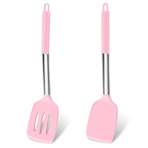 Homikit Pfannenwender, Silikon Küchenhelfer mit Edelstahlgriff, Küchenutensilien 2er Set, Hitzebeständig Kochen Geschlitzt Pfannenwender Spatel, Rosa Homikit Pfannenwender, Silikon Küchenhelfer mit Edelstahlgriff, Küchenutensilien 2er Set, Hitzebeständig Kochen Geschlitzt Pfannenwender Spatel, Rosa von Homikit