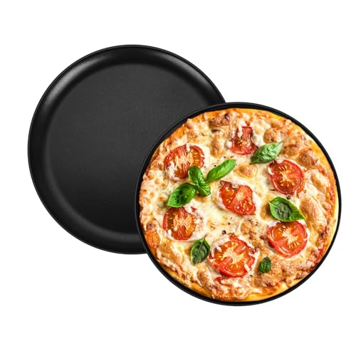 Homikit Pizzablech 2er Set, Ø 30cm Pizzaform aus Edelstahlkern mit Antihaftbeschichtet, Round Pizza Backblech für Pizza Backen, Langlebig & Einfach zu Reinigen von Homikit