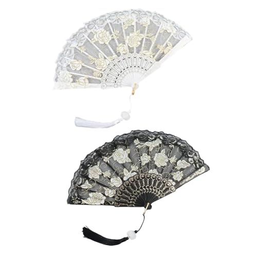 Homiladi Faltbarer Ventilator aus Spitze und Bambus, faltbar, Vintage-Spitze, Handventilator für brillante Braut, Hochzeit und Zeremonien, tragbarer, weißer dekorativer Fächer, 2 Stück von Homiladi