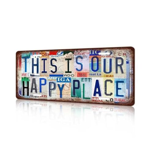 Metall-Blechschild – Homiladi Vintage Metallschild "This is our happy place" | Gartenschilder | bunter Text für Bar, Bar, Pub, Küche, Wohnzimmer, Willkommensveranda, Poster (15 x 30 cm) von Homiladi