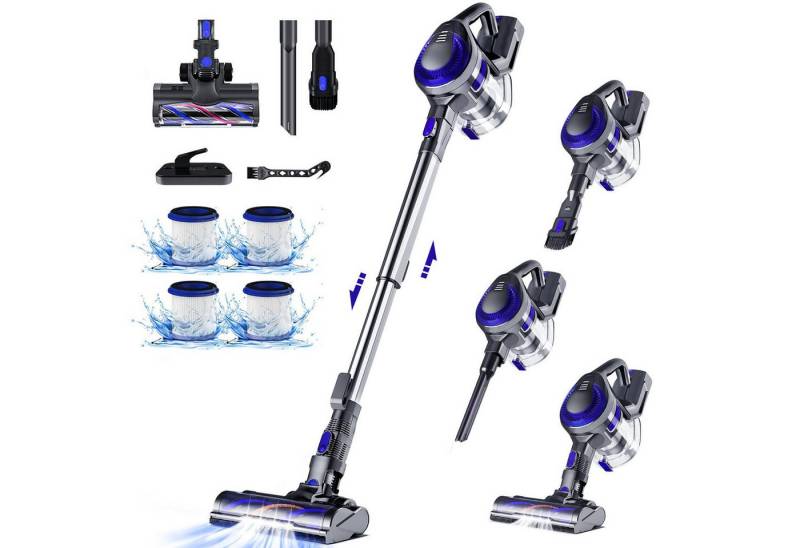 Homimaster Akku-Hand-und Stielstaubsauger Akku Staubsauger, 48000PA Staubsauger kabellos Anti-Tangle, HEPA*4, 1.6L Handstaubsauger Akku, bis zu 50Min Laufzeit, Akku Staubsauger Tierhaare, Teppich, Harter Boden von Homimaster