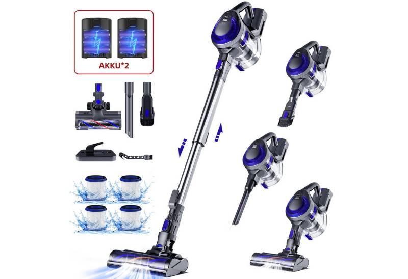 Homimaster Akku-Hand-und Stielstaubsauger Akku Staubsauger, 48000PA Staubsauger kabellos Anti-Tangle, HEPA*4, Akku Staubsauger Tierhaare, Teppich, Harter Boden von Homimaster
