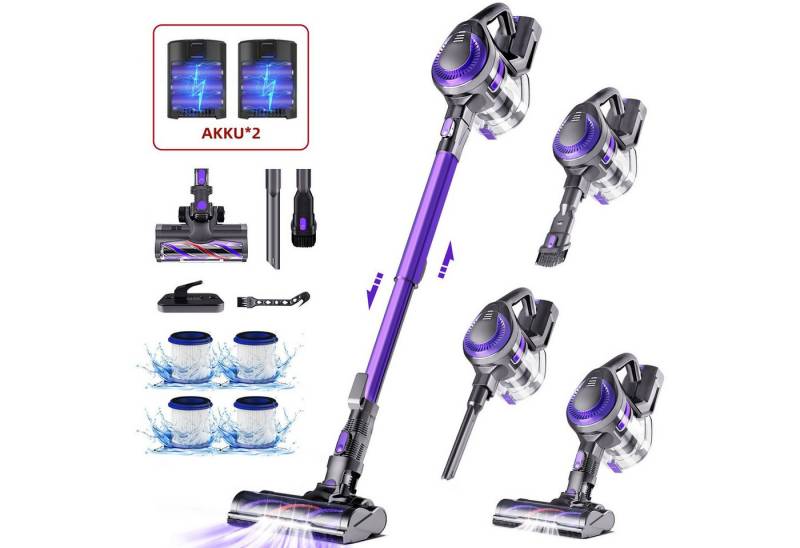 Homimaster Akku-Hand-und Stielstaubsauger Akku Staubsauger, 48000PA Staubsauger kabellos Anti-Tangle, HEPA*4, Akku Staubsauger Tierhaare, Teppich, Harter Boden von Homimaster