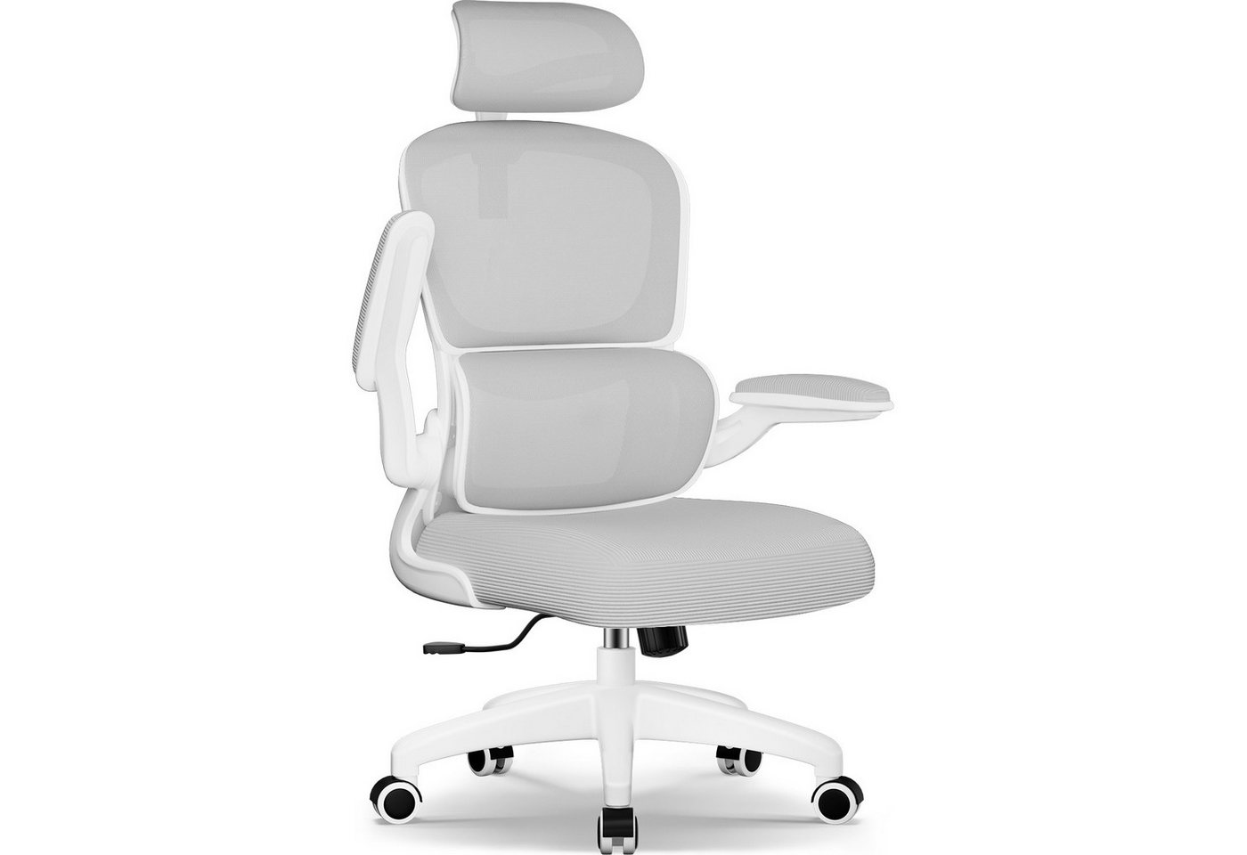 Homimaster Bürostuhl Bürostuhl, Schreibtischstuhl Ergonomisch mit Klappbaren Armlehnen (Bürostuhl mit Verstellbarer Kopfstütze, 90° Klappbare Armlehnen und Lendenwirbelstütze, Höhenverstellbarer Chefsessel aus Mesh), Bürostuhl mit maximaler Neigung von 135°, bis 150 kg belastbar von Homimaster