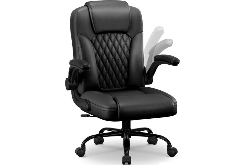 Homimaster Bürostuhl Ergonomisch, Kunstleder Schreibtischstuhl 90° Klappbaren Armlehnen (Schreibtisch Stuhl 90-120° Wippfunktion, Ergonomischer Bürostuhl mit Lendenwirbelstütze), Schreibstuhl Höhenverstellbar, 150kg Belastbar von Homimaster
