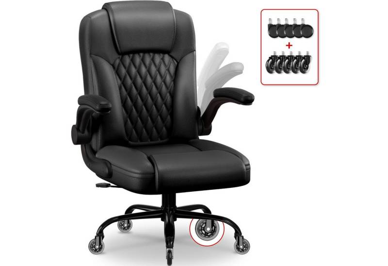 Homimaster Bürostuhl Ergonomisch, Kunstleder Schreibtischstuhl 90° Klappbaren Armlehnen (Schreibtisch Stuhl 90-120° Wippfunktion, Ergonomischer Bürostuhl mit Lendenwirbelstütze), Schreibstuhl Höhenverstellbar, 150kg Belastbar von Homimaster