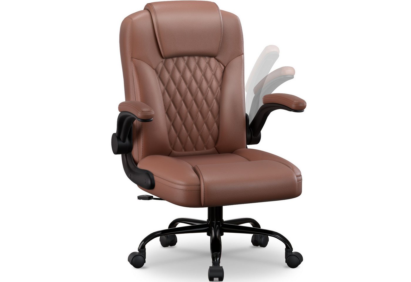 Homimaster Bürostuhl Ergonomisch, Kunstleder Schreibtischstuhl 90° Klappbaren Armlehnen (Schreibtisch Stuhl 90-120° Wippfunktion, Ergonomischer Bürostuhl mit Lendenwirbelstütze), Schreibstuhl Höhenverstellbar, 150kg Belastbar von Homimaster