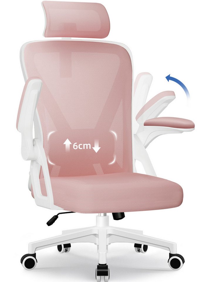Homimaster Bürostuhl Ergonomischer Bürostuhl, Schreibtischstuhl mit Klappbaren Armlehnen (Bürostuhl mit Verstellbarer Kopfstütze,Armlehnen und Lendenwirbelstütze), Bürostuhl mit Wippfunktion bis 135°, Ergonomisch & Belastbar bis 150kg von Homimaster