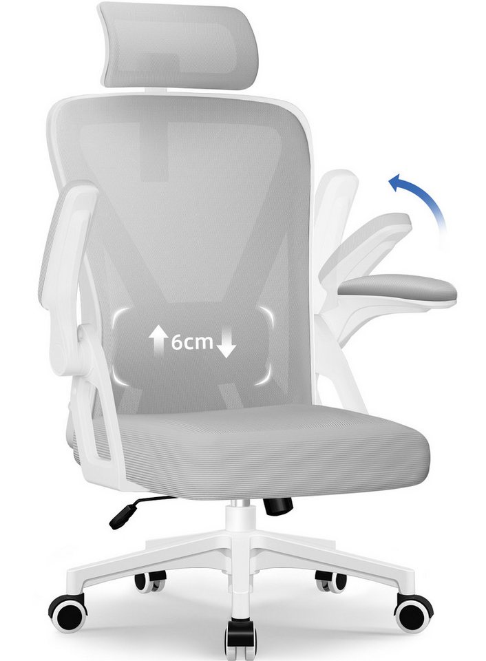 Homimaster Bürostuhl Ergonomischer Bürostuhl, Schreibtischstuhl mit Klappbaren Armlehnen (Bürostuhl mit Verstellbarer Kopfstütze,Armlehnen und Lendenwirbelstütze), Bürostuhl mit Wippfunktion bis 135°, Ergonomisch & Belastbar bis 150kg von Homimaster