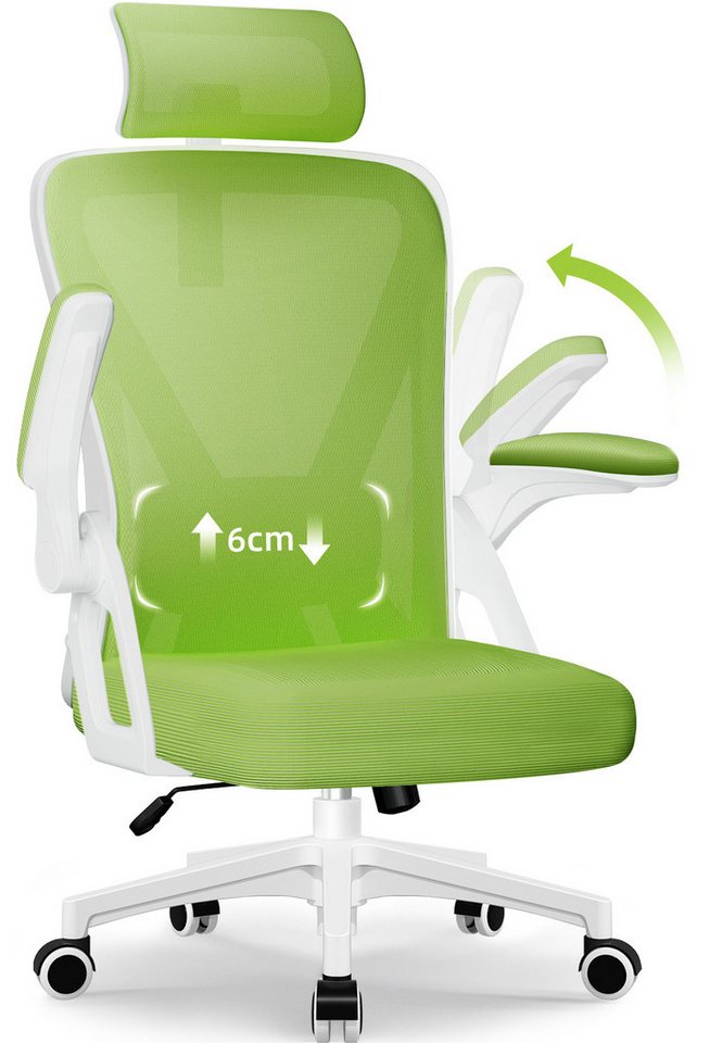 Homimaster Bürostuhl Ergonomischer Bürostuhl, Schreibtischstuhl mit Klappbaren Armlehnen (Bürostuhl mit Verstellbarer Kopfstütze,Armlehnen und Lendenwirbelstütze), Bürostuhl mit Wippfunktion bis 135°, Ergonomisch & Belastbar bis 150kg von Homimaster