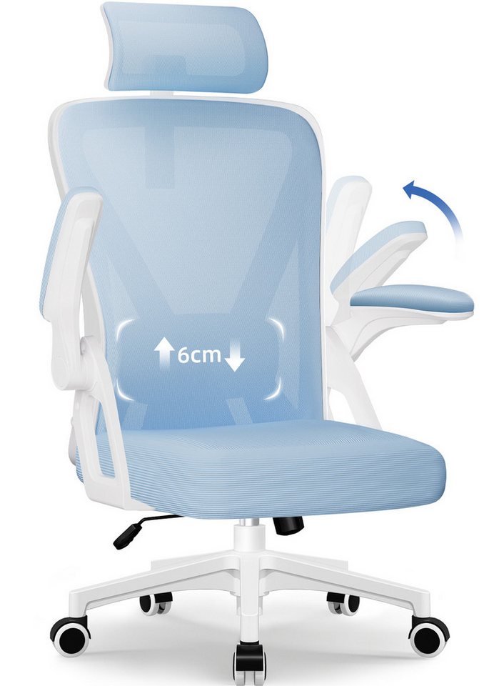 Homimaster Bürostuhl Ergonomischer Bürostuhl, Schreibtischstuhl mit Klappbaren Armlehnen (Bürostuhl mit Verstellbarer Kopfstütze,Armlehnen und Lendenwirbelstütze), Bürostuhl mit Wippfunktion bis 135°, Ergonomisch & Belastbar bis 150kg von Homimaster