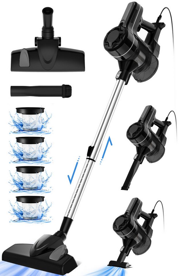 Homimaster Stielstaubsauger Staubsauger, Stielstaubsauger mit Kabel, 28KPa stark Saugkraft, 450 W, 5 m Kabel, 6-in-1 Handstaubsauger, leistungsstarker Staubsauger für Zuhause von Homimaster