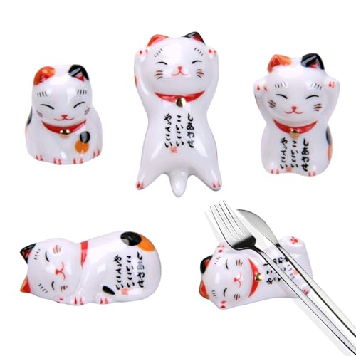 Hominas Essstäbchenablage Set mit Glückskatze aus Keramik 5-Teiliges, Geschirrablage Im Japanischen Stil für Aufbewahrungslöffel Messer Gabel Stäbchenhalter Hominas Essstäbchenablage Set mit Glückskatze aus Keramik 5-Teiliges, Geschirrablage Im Japanischen Stil für Aufbewahrungslöffel Messer Gabel Stäbchenhalter von Hominas
