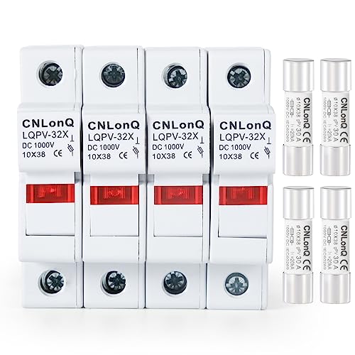 Hominas Solar Photovoltaik Sicherungshalter, DC1000V Solar PV Sicherungshalter Hutschiene RT18-32X 1P Sicherung Geblasene Sicherungsanzeige, 10 x 38 mm, 4 Stück Hominas Solar Photovoltaik Sicherungshalter, DC1000V Solar PV Sicherungshalter Hutschiene RT18-32X 1P Sicherung Geblasene Sicherungsanzeige, 10 x 38 mm, 4 Stück von Hominas