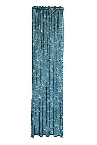 Homing Gardine floral | Blätter Blüten Petrol blau| transparente Wohnzimmergardine | Vorhang(1Stück) 245 x 140 cm(HxB) von Homing