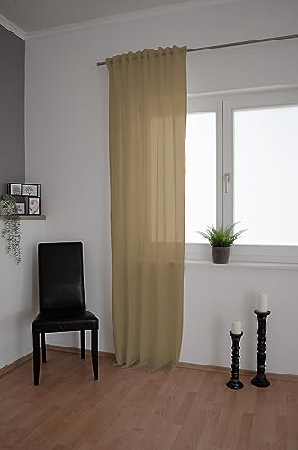Homing Leinengardine einfarbig Caramel | Leinenmuster modern | Wohnzimmer Esszimmer Schlafzimmer | Leinenvorhang(1Stück) 245 x 140 cm(HxB) von Homing