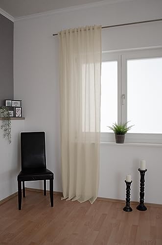 Homing Leinengardine einfarbig Beige Natur | Leinenmuster modern | Wohnzimmer Esszimmer Schlafzimmer | Leinenvorhang(1Stück) 245 x 140 cm(HxB) von Homing