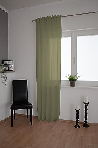 Homing Leinengardine einfarbig Grün Olive Moos | Leinenmuster modern | Wohnzimmer Esszimmer Schlafzimmer | Leinenvorhang(1Stück) 245 x 140 cm(HxB) von Homing