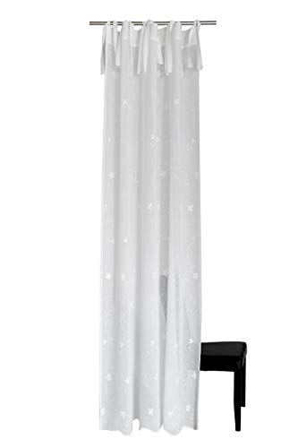 Homing bestickter transparenter Vorhang mit Bindebändern weiß (1Stück) 245 x 140 cm (HxB) von Homing