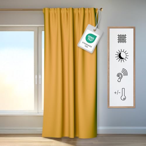 Homing Vorhang Kim Safran | Verdunkelungsvorhang inkl. Multifunktionsband | Thermovorhang Hitzeschutz | Akustikvorhang Schalldämmung | Vorhang Blickdicht | Blackout Curtain | 140x245 cm | 1 STK. von Homing
