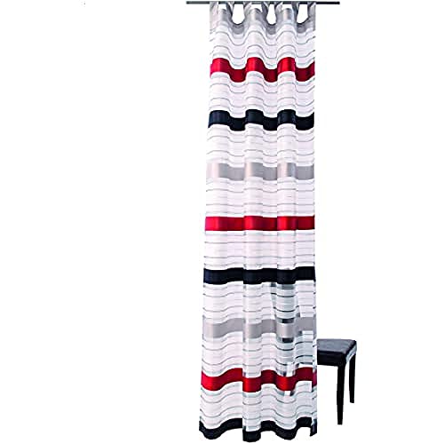 Homing halbtransparenter Vorhang quergestreift Streifen (1Stück) 245 x 140 cm (HxB) Schlaufe rot-anthrazit 140 x 245 cm von Homing