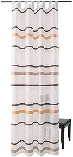 Schlaufenschal Vorhang Store Dekoschal Streifen halbtransparent 140 x 245 cm weiß-braun-beige von Homing