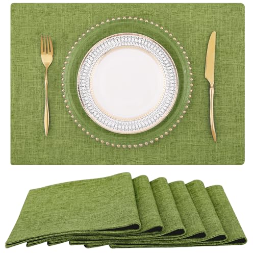 homing Tischsets aus Baumwoll-Leinen-Mischgewebe für Esstisch, waschbar, Bauernhaus-Küchenmatten für drinnen und draußen, leicht zu reinigen, 35,6 x 48,8 cm, Grün von Homing