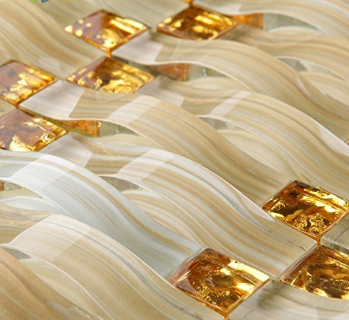 Handgemaltes Glas Wand Fliesen Gold Kristall Mosaik gewölbte Duett yf-88 6 Square Feet goldgelb von Hominter