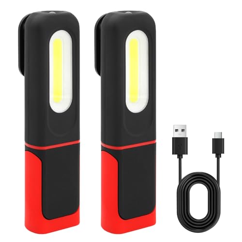 2 LED Arbeitsleuchte Werkstattlampe,Taschenlampe Aufladbar,Notlicht COB Handlampe mit Magnet Clip für Auto Reparatur Werkstatt,COB Arbeitsleuchte,LED Handlampe Wiederaufladbare mit USB Ladungskabel von Homirty