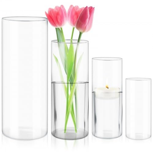 4 Stück Klarglas Zylinderkerzenhalter Transparent,Stumpenkerze Vas, Kerzenhalter Glas Glasvase, Blumenvase Modern Für Hochzeit Party Esstisch Tischdeko Wohnzimmer Deko 4 Stück Klarglas Zylinderkerzenhalter Transparent,Stumpenkerze Vas, Kerzenhalter Glas Glasvase, Blumenvase Modern Für Hochzeit Party Esstisch Tischdeko Wohnzimmer Deko von Homirty