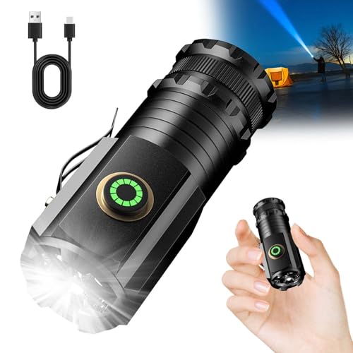 Mini Taschenlampe Led Aufladbar Wiederaufladbar Typ C Ultrahelle Wasserdichte Taschenlampe mit 5 Modi, 2000 Lumen, Leistungsstark und Kompakt für Outdoor Notfälle Camping Wandern von Homirty