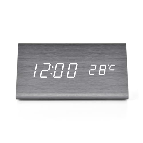 Schwarzer Holzwecker, Digitalwecker, Digitalwecker mit Temperaturanzeige, mit LED-Anzeige, 3 Helligkeitsdimmer, lauter Alarm, USB-Ladeanschluss, 12/24 Stunden, Geeignet für Kinder, Jugendliche Schwarzer Holzwecker, Digitalwecker, Digitalwecker mit Temperaturanzeige, mit LED-Anzeige, 3 Helligkeitsdimmer, lauter Alarm, USB-Ladeanschluss, 12/24 Stunden, Geeignet für Kinder, Jugendliche von Homirty