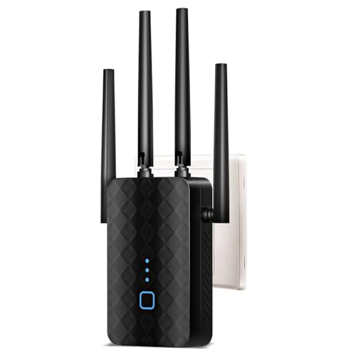 WLAN Verstärker WLAN Repeater 1200Mbit/s Dualband WiFi Booster 5GHz+2.4GHz Gigabit LAN AP Modus WPS Kompatibel Alexa Router WiFi Extender Signal Verstärkung 4 Antennen Access Ethernet WAN (Schwarz) von Homirty
