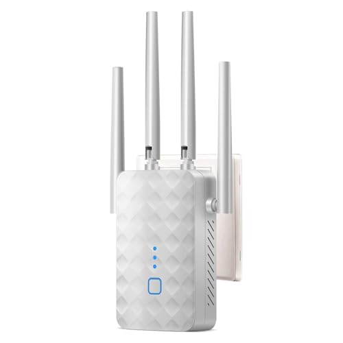 WLAN Verstärker WLAN Repeater 1200Mbit/s Dualband WiFi Booster 5GHz+2.4GHz Gigabit LAN AP Modus WPS Kompatibel Alexa Router WiFi Extender Signal Verstärkung 4 Antennen Access Ethernet WAN (Weiß) von Homirty