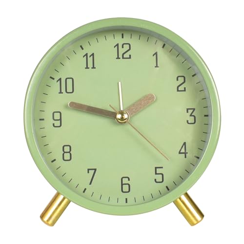 Wecker Analog Ohne Ticken,Wecker mit Licht,Reisewecker,Lauter Alarm,Modischer Runder Metall Wecker,Super Silent Non Ticking mit Nachtlicht,Batterien Erforderlich,Leise Klein Reisewecker (Grün) von Homirty