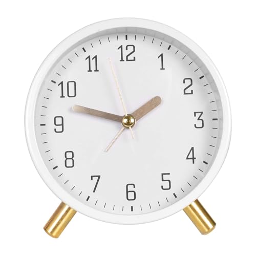 Wecker Analog Ohne Ticken,Wecker mit Licht,Reisewecker,Lauter Alarm,Modischer Runder Metall Wecker,Super Silent Non Ticking mit Nachtlicht,Batterien Erforderlich,Leise Klein Reisewecker (Weiß) von Homirty