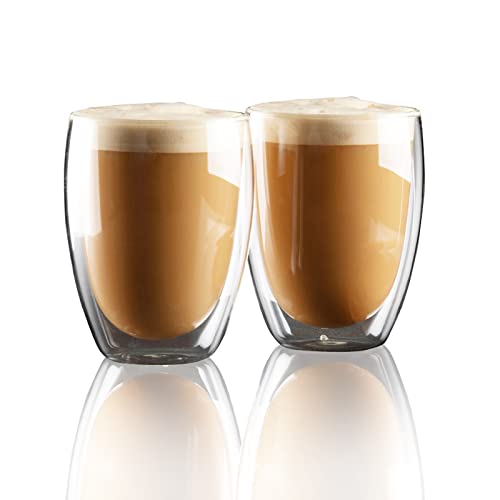 Homiu, Doppelwandiges Thermo – 2er Kaffeegläser Design Set (350ml pro Stück), Cappuccino Gläser, Borosilikatglas für Tee, Kaffee von Homiu