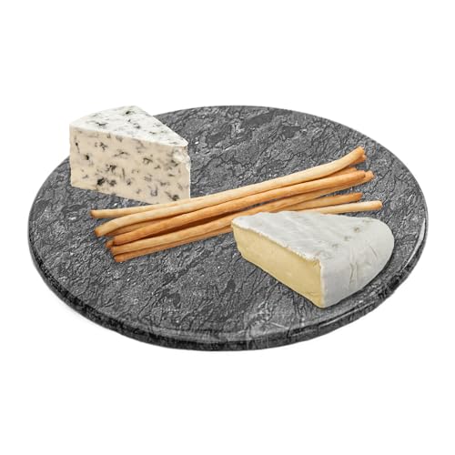 Homiu,Marmor – schwarzes,rundes Schneidebrett/Charcuterie Brett/Servierplatte, hackfest,spülmaschinenfest - 26 x 26 x 1.2 cm,multifunktional (Zubereitung & - Servierungsmöglichkeit) (schwarzer Marmor) von Homiu