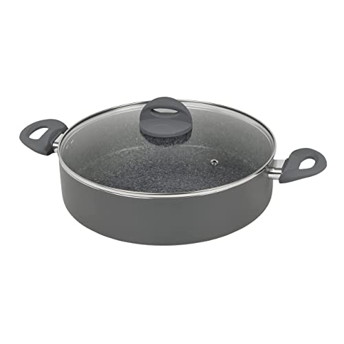 Homiu 29 cm Antihaft-Flachkasserolle mit Deckel aus gehärtetem Glas, geschmiedetes Aluminium, spülmaschinenfest für Gas-, Elektro-, Induktions-, Keramik- und Halogenherde Homiu 29 cm Antihaft-Flachkasserolle mit Deckel aus gehärtetem Glas, geschmiedetes Aluminium, spülmaschinenfest für Gas-, Elektro-, Induktions-, Keramik- und Halogenherde von Homiu