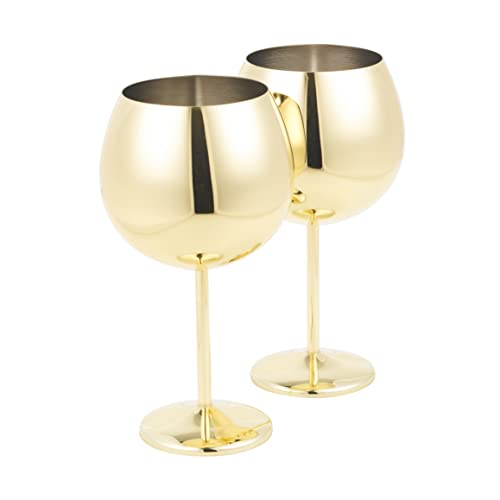 Homiu Edelstahl Gin Glas 700 ml 2 Pack Rose Gold Silber Gold Runde Gläser Geschenk-Set Bruchsicher Kelch (Gold) von Homiu