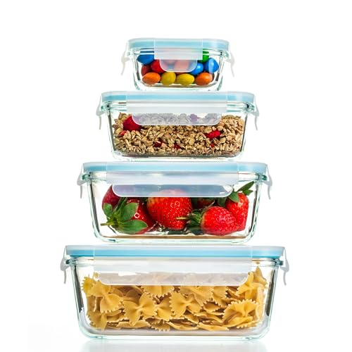 Homiu Glasbehälter für Lebensmittel mit Deckel Backofen Geschirrspüler Mikrowelle Gefrierschrank luftdicht stoßfest 8-teiliges Glasbehälter-Set transparent von Homiu