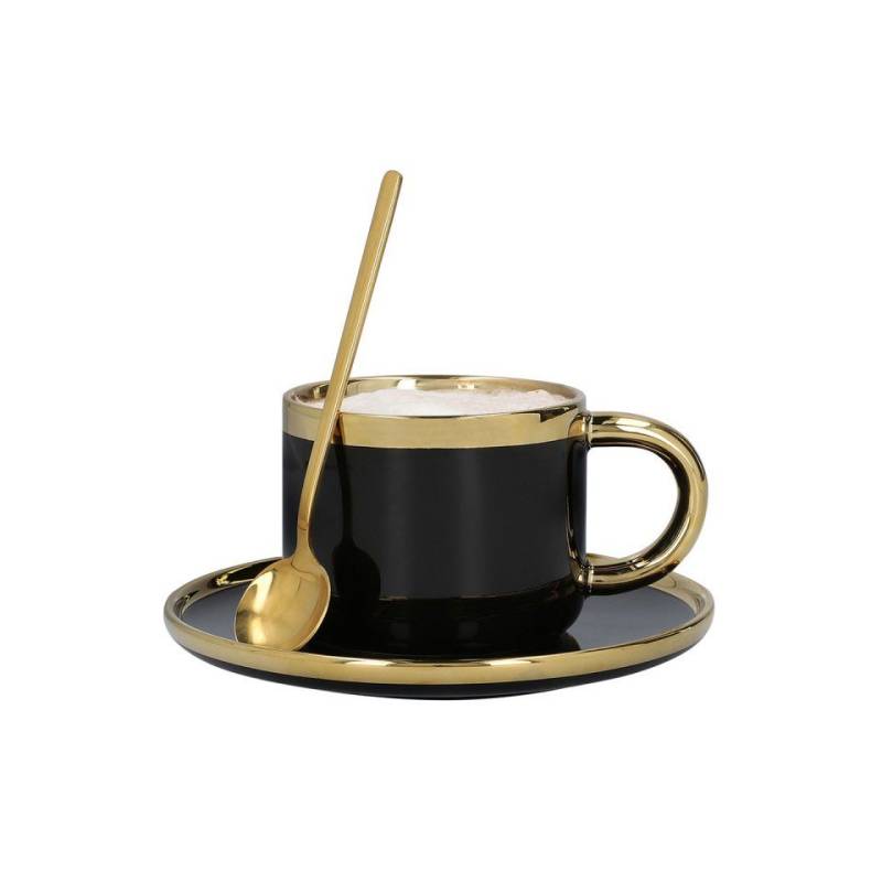 Homla Tasse Tasse mit Untertasse und Löffel Homla SINNES Black, 200 ml Homla Tasse Tasse mit Untertasse und Löffel Homla SINNES Black, 200 ml von Homla