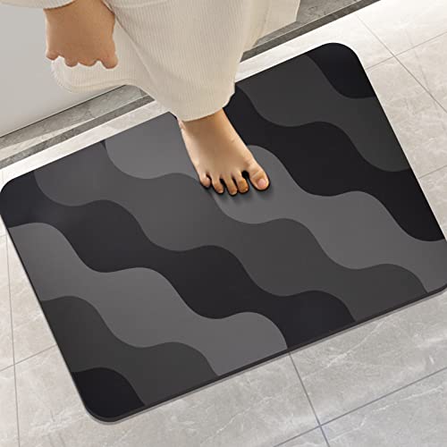 Homlab Badematte Rutschfester Badezimmerteppich absorbierender Badteppich 40x60cm schnelltrocknende Badematte Home, Badvorleger Saugfähig Saugstark Waschbar wasserabsorbierend (Graue Welle) von Homlab