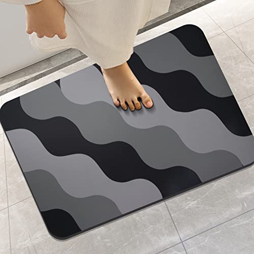 Homlab Badematte Rutschfester Badezimmerteppich absorbierender Badteppich 40x60cm schnelltrocknende Badematte Home, Badvorleger Saugfähig Saugstark Waschbar wasserabsorbierend (Schwarze Welle) von Homlab