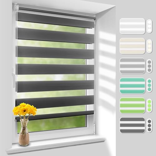 Doppelrollo Klemmfix ohne Bohren Anthrazit 105x210cm, Fenster Rollos für innen mit Bohren, Duo Rollo für Lichtdurchlässig und Verdunkelnd, Höhe Stufenlos Verstellbar Fensterrollo mit Kindersicherung von Homland