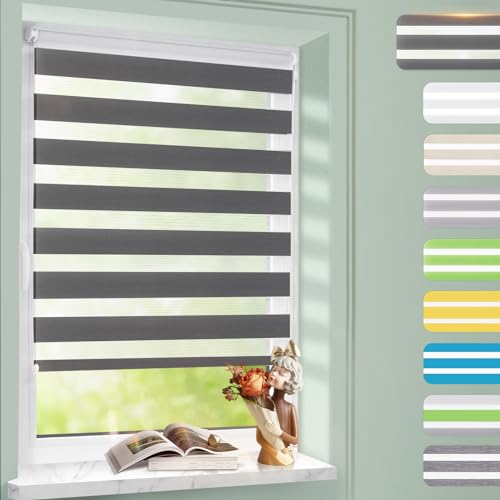 Doppelrollo Klemmfix ohne Bohren Anthrazit 90x230cm, Fenster Rollos für innen mit Bohren, Duo Rollo für Lichtdurchlässig und Verdunkelnd, Höhe Stufenlos Verstellbar Fensterrollo mit Kindersicherung von Homland