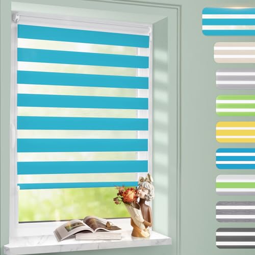 Doppelrollo Klemmfix ohne Bohren Türkis 55x110cm Rollos für Fenster ohne Bohren, Rollo Klemmrollos lichtdurchlässig & verdunkelnd, Fensterrollo innen Sonnenschutz & Sichtschutz von Homland