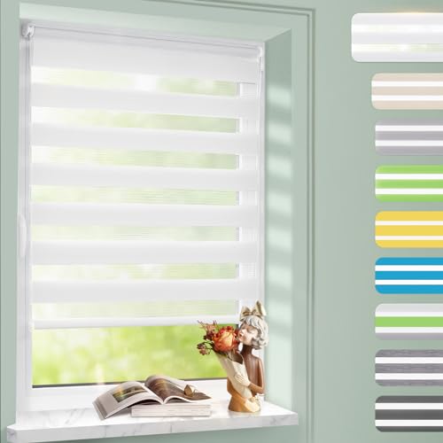 Doppelrollo Klemmfix ohne Bohren Weiß 105x190cm, Rollos für Fenster ohne Bohren, Duo Rollo für Lichtdurchlässig und Verdunkelnd, Höhe Stufenlos Verstellbar Fensterrollo mit Kindersicherung von Homland