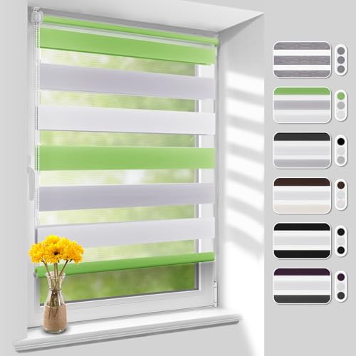 Homland Doppelrollo Klemmfix ohne Bohren B110 x H140 cm(Stoffbreite 105cm) Grün-grau-weiß, Duo Rollo, Rollo Klemmrollos lichtdurchlässig & verdunkelnd, Verstellbar Fensterrollo Sonnenschutz von Homland